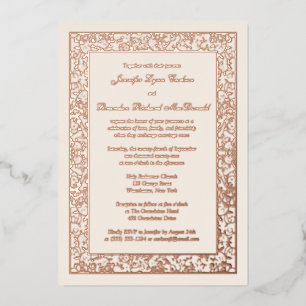 Rose Gold Foil Floral Filigree Wedding Invite