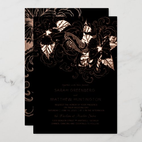 Rose Gold Foil Floral Koi Wedding Invitation Foil Invitation