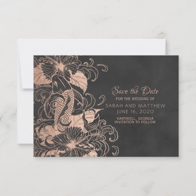 Rose Gold Foil Floral Koi Wedding Save the Date (Front)