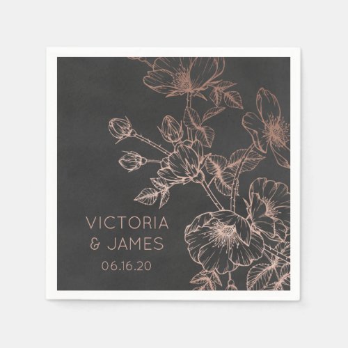 Rose Gold Foil Floral Personalized Wedding Napkins