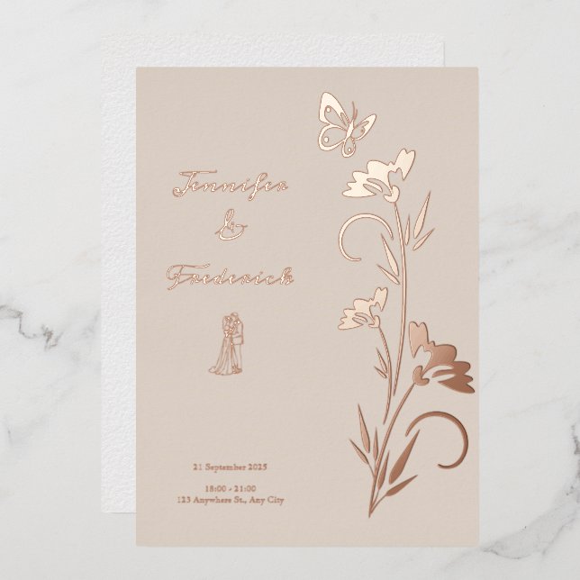Rose Gold Foil Floral Wedding  Foil Invitation (Front/Back)
