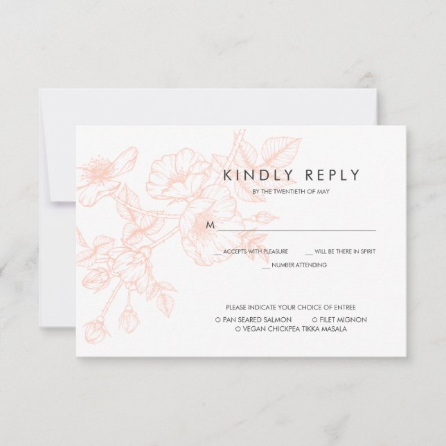 Rose Gold Foil Floral Wedding RSVP w/Meal Choice (Front)