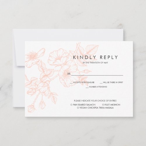 Rose Gold Foil Floral Wedding RSVP wMeal Choice