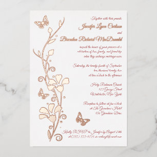 Rose Gold Foil Flowers, Butterflies Wedding Invite
