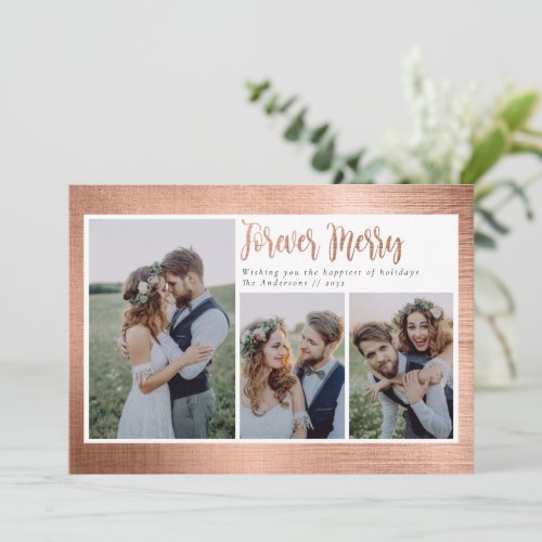 Rose Gold Foil Forever Merry Photo  Holiday Card