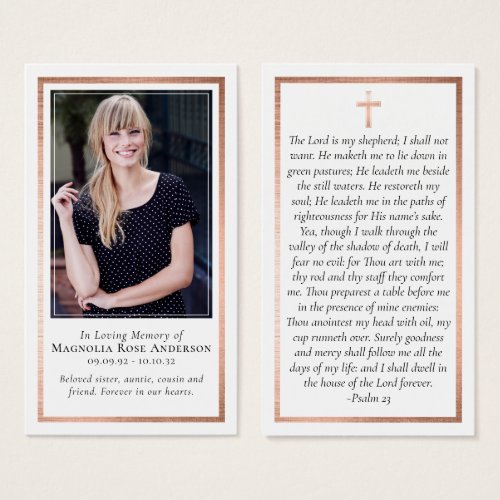 Rose Gold Foil Frame Cross Memorial Prayer Card