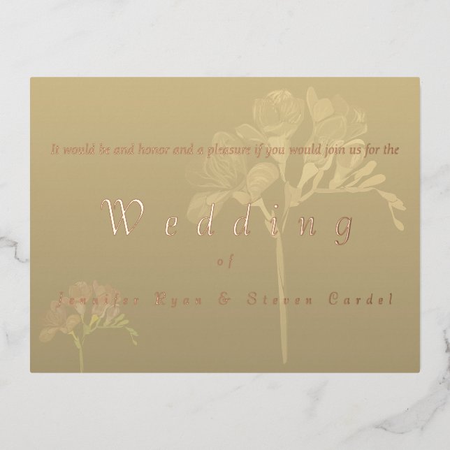 Rose Gold Foil Fresia Wedding Invitations (Front)