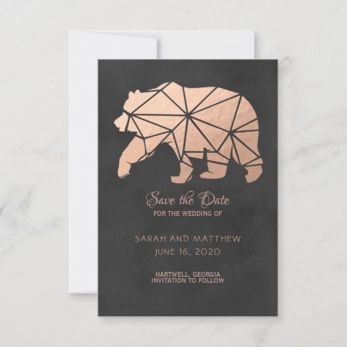 Rose Gold Foil Geo Bear Wedding Save the Date