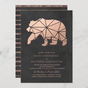 Rose Gold Foil Geometric Bear Wedding Invitation