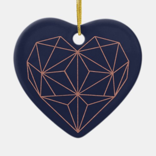 Rose Gold Foil Geometric Heart Navy Blue Photo Ceramic Ornament