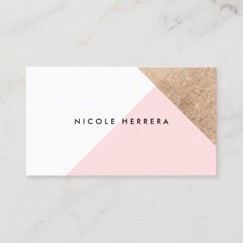 Rose gold foil geometric modern blush pink white business card