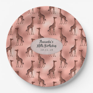 Rose Gold Foil Giraffe Pattern Paper Plates