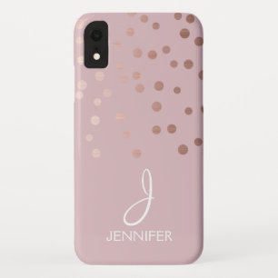 Rose Gold Foil Girly Confetti Monogram iPhone XR Case
