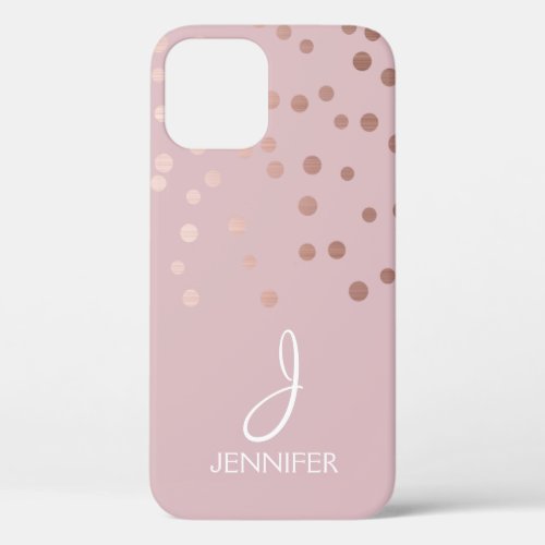 Rose Gold Foil Girly Confetti Monogram iPhone 12 Pro Case