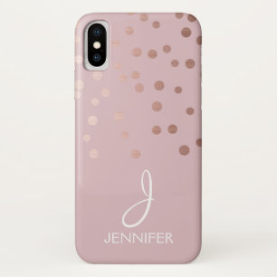 Rose Gold Foil Girly Confetti Monogram iPhone X Case