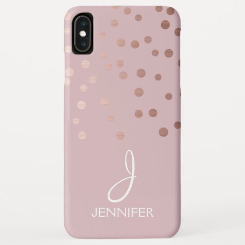 Rose Gold Foil Girly Confetti Monogram iPhone XS Max Case