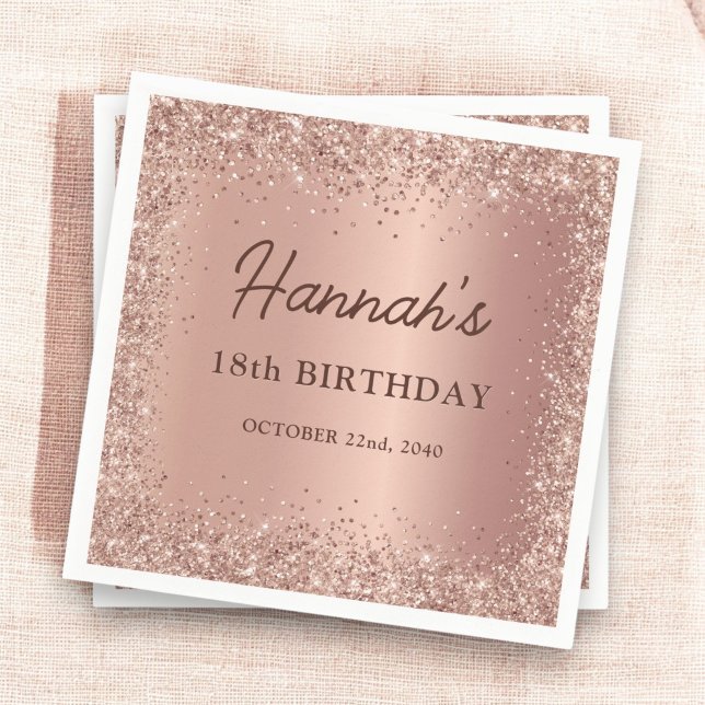 Rose Gold Foil Glitter 18th Birthday Name Napkins (Creator Uploaded)