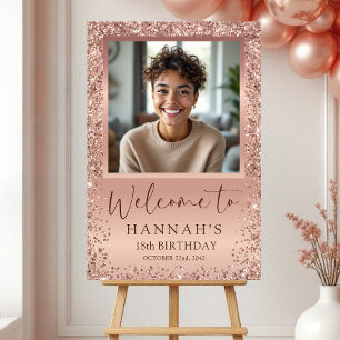 Rose Gold Foil Glitter 18th Birthday Photo Welcome Foam Board