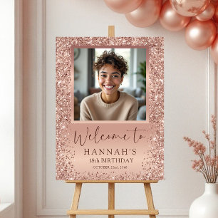 Rose Gold Foil Glitter 18th Birthday Photo Welcome Foam Board