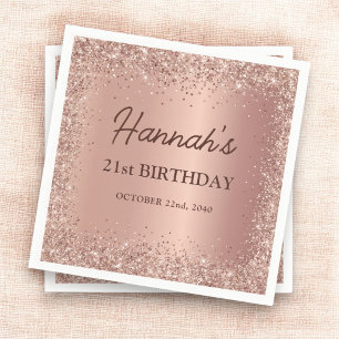 Rose Gold Foil Glitter 21st Birthday Name Napkins