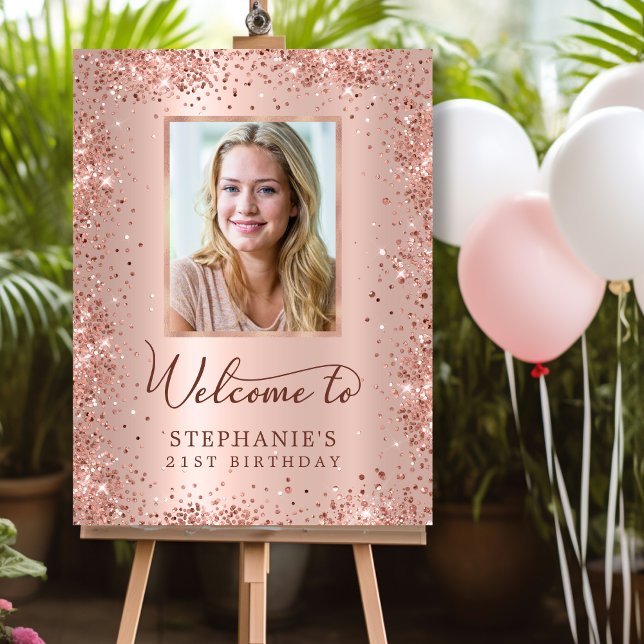 Rose Gold Foil Glitter 21st Birthday Photo Welcome Foam Board (Creator Uploaded)