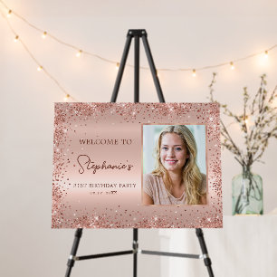 Rose Gold Foil Glitter 21st Birthday Photo Welcome Foam Board