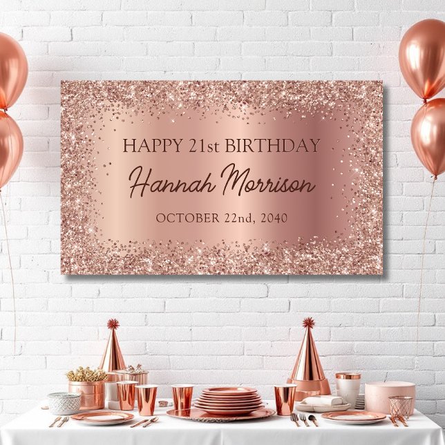Rose Gold Foil Glitter 21st Birthday Script Banner (Creator Uploaded)