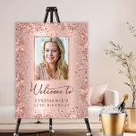 Rose Gold Foil Glitter 30th Birthday Photo Welcome Foam Board<br><div class="desc">Elegant Modern Sparkle rose gold glitter metallic and Personalized Photo 30th Birthday Welcome Foam Board. This Girly Adult feminine THIRTIETH OR ANY AGE Birhday party sign featuring a stylish handwritten calligraphy script, blush pink or rose gold faux brushed metallic foil background with loose glam glitter frame around. Ideal for a...</div>