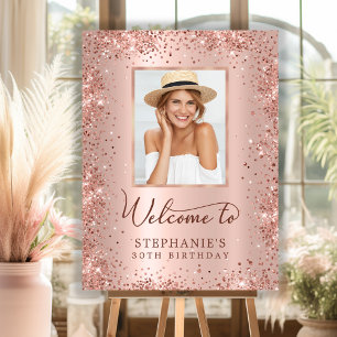 Rose Gold Foil Glitter 30th Birthday Photo Welcome Foam Board