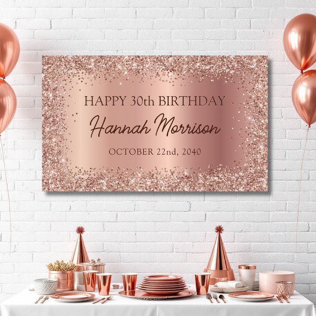 Rose Gold Foil Glitter 30th Birthday Script Banner (Creator Uploaded)