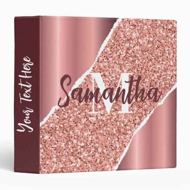 Rose Gold Foil Glitter 3 Ring Binder (Front/Spine)