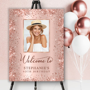 Rose Gold Foil Glitter 40th Birthday Photo Welcome Foam Board