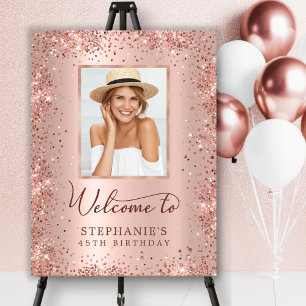 Rose Gold Foil Glitter 45th Birthday Photo Welcome Foam Board