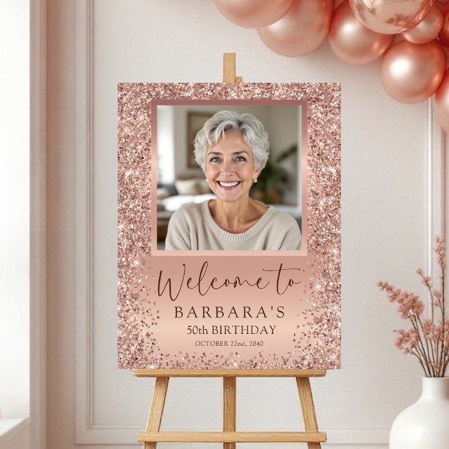 Rose Gold Foil Glitter 50th Birthday Photo Welcome Foam Board (Creator Uploaded)
