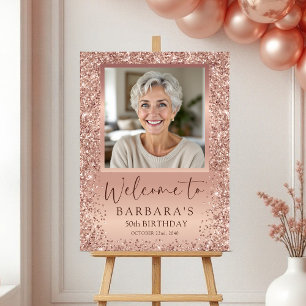 Rose Gold Foil Glitter 50th Birthday Photo Welcome Foam Board