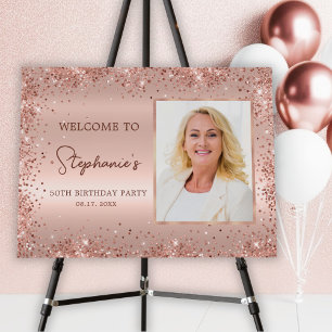 Rose Gold Foil Glitter 50th Birthday Photo Welcome Foam Board