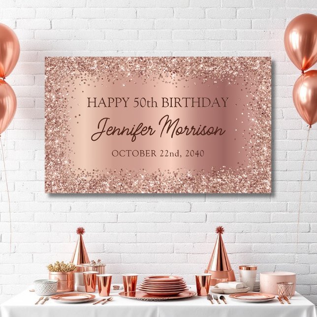 Rose Gold Foil Glitter 50th Birthday Script Banner (Creator Uploaded)