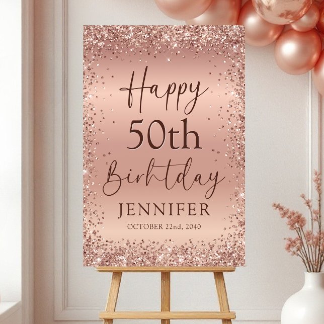 Rose Gold Foil Glitter 50th Birthday Welcome Foam Board (Creator Uploaded)