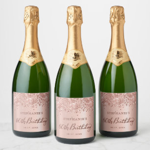 Rose Gold Foil Glitter 60th Birthday Monogram Sparkling Wine Label