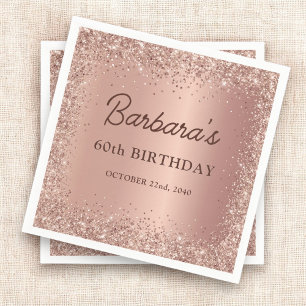 Rose Gold Foil Glitter 60th Birthday Name Napkins
