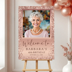 Rose Gold Foil Glitter 60th Birthday Photo Welcome Foam Board