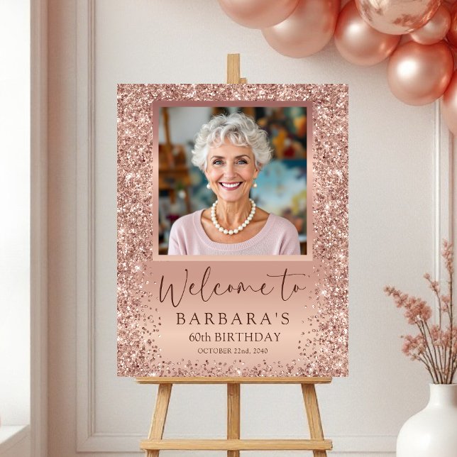 Rose Gold Foil Glitter 60th Birthday Photo Welcome Foam Board (Creator Uploaded)