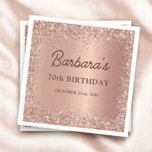 Rose Gold Foil Glitter 70th Birthday Name Napkins