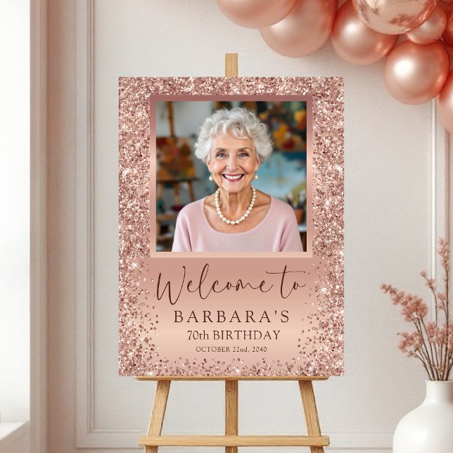 Rose Gold Foil Glitter 70th Birthday Photo Welcome Foam Board (Creator Uploaded)