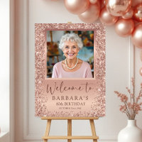 Rose Gold Foil Glitter 80th Birthday Photo Welcome