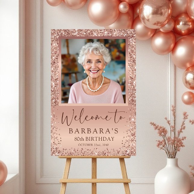 Rose Gold Foil Glitter 80th Birthday Photo Welcome Foam Board (Creator Uploaded)
