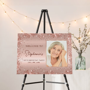 Rose Gold Foil Glitter 80th Birthday Photo Welcome Foam Board