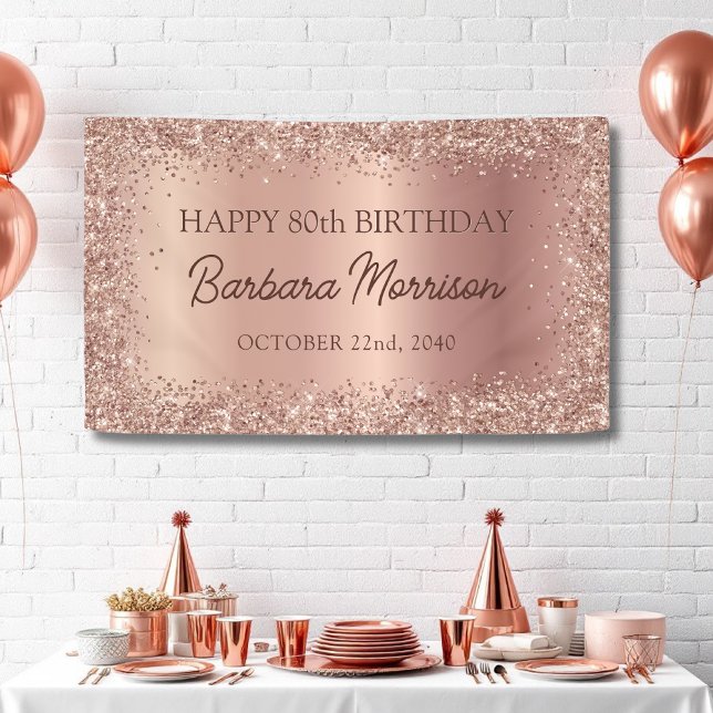 Rose Gold Foil Glitter 80th Birthday Script Banner (Creator Uploaded)