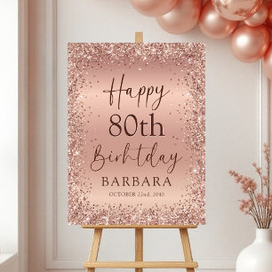 Rose Gold Foil Glitter 80th Birthday Welcome Foam Board