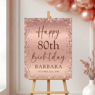 Rose Gold Foil Glitter 80th Birthday Welcome Foam Board
